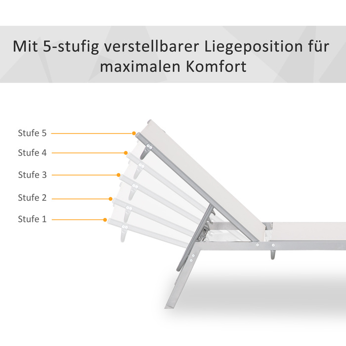 Outsunny Sun Lounger Садовий шезлонг з регульованою подушкою 5-ступінчастою спинкою Металева сітка тканина кремовий білий 170x58x97см для патіо та балкона