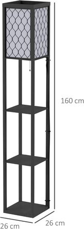 Торшер з поличками HOMCOM, від E27 до 40W, Дерево, Чорний, 26x26x160 см