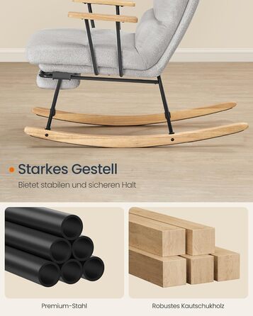 Крісло-гойдалка SONGMICS HOME з дерева каучука, з флісовою оббивкою, регульована спинка, до 160 кг, сірий (LYY016LJ01)