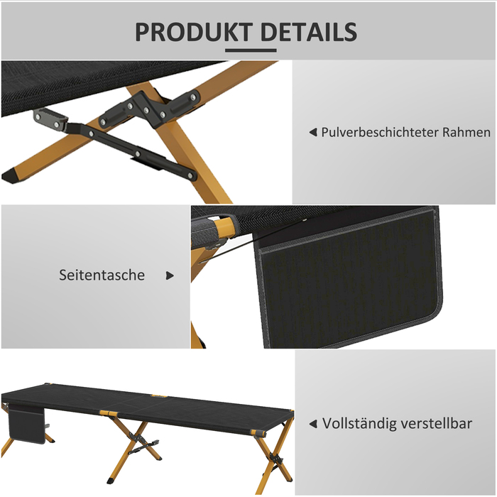 Розкладний садовий шезлонг Outsunny Sunsun Lounger з бічною кишенею для відпочинку для саду та балкона, Oxford Black 196x64x45см