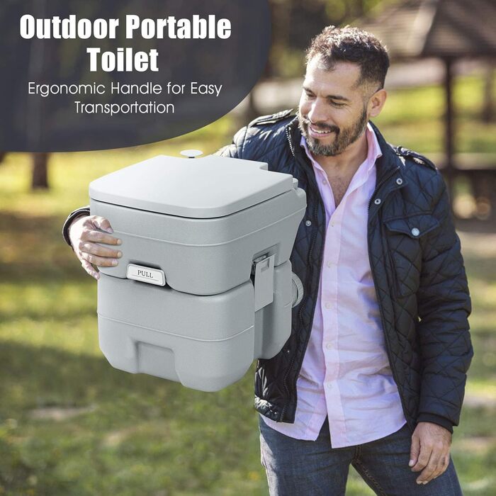 Туалет для кемпінгу DREAMADE 20L з баками для брудної та чистої води, мобільний туалет для дому, кемпінгу, трекінгу, до 200 кг, з промиванням