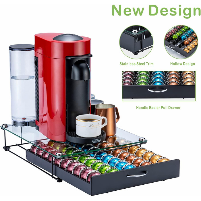 Організатор для капсул Nespresso Vertuo: металевий підставка на 50 капсул, чорний колір, зі скляною кришкою