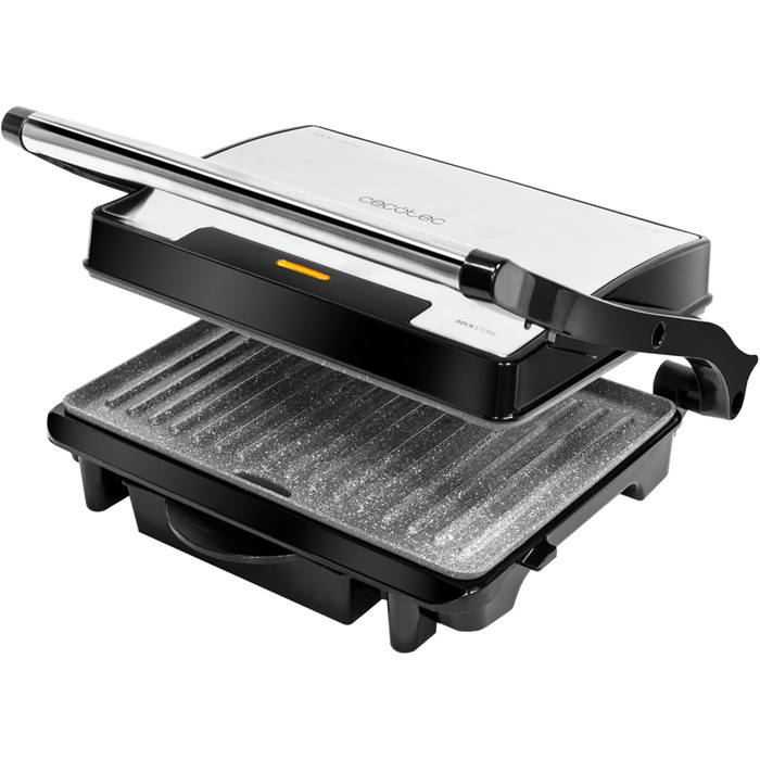 Електричний контактний гриль Cecotec Rock'nGrill Rapid з функцією сендвічмейкера. 1500 Вт, поверхня для гриля 24,5 x 17,3 см, покриття RockStone, регульована верхня пластина, з піддоном для збору жиру.