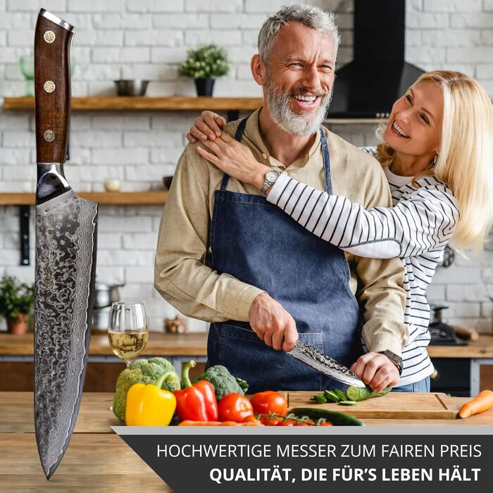 Набір кухонних ножів Stallion Damast з ручкою Ironwood - Японський дамаський сталь VG10, V-подібний край 10 градусів