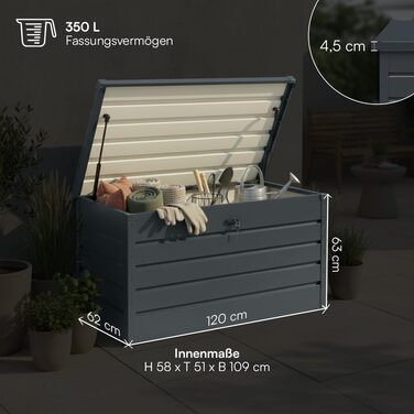 Скриня садова металева Steelsøn Dorado 350л антрацит, водонепроникна, з замком та відкидною кришкою для тераси, балкону, саду 120x62x63 см