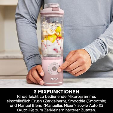 Портативний блендер Ninja Blast Max: 570 мл, акумулятор, чаша та кришка, 3 функції, для смузі та протеїнових коктейлів, рожевий (BC251EULD)