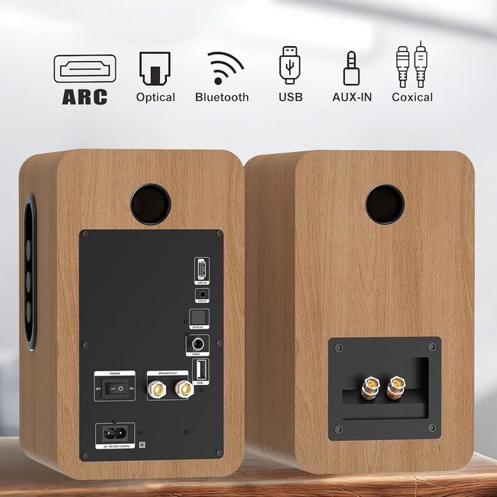 LONPOO LP-42S/LP-42X-YELLOW: Компактні Bluetooth колонки з USB, AUX та виходом для навушників | 30W, 3-дюймовий динамік, дерев'яний корпус