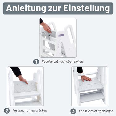 Дитячий тривалий стільчик Funecho: регульована висота, безпечні сходинки, антиковзаюча поверхня, пластик, сірий