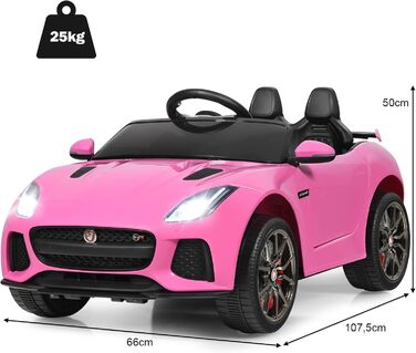 Дитячий електромобіль Jaguar COSTWAY, 12V, рожевий, з музикою, підсвіткою та пультом ДУ, для дітей від 3 років