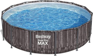 Каркасний басейн Bestway Steel Pro MAX Повний комплект з фільтруючим насосом Ø 427 x 107 см, під дерево (морений дуб), круглий