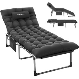 Розкладне ліжко для кемпінгу UDPATIO: зручне ліжко для відпочинку на природі, регульована спинка, з матрацом, чорний колір