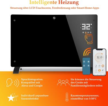 Електричний конвекторний обігрівач Ikodm 2000W з пультом керування та термостатом, енергозберігаючий, тихий, для дому