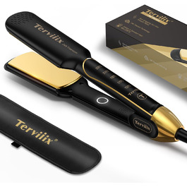 Широкі пластини Terviiix Straightener, з пластинами 100 чистого титану, 45 мм, широкий випрямляч для густого волосся, випрямляч для локонів і випрямлення, для випрямлення та хвиль, PTC Швидкий нагрів, подвійний натяг