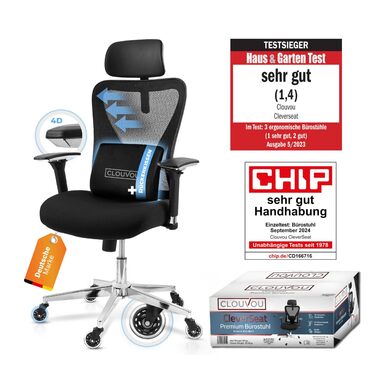 Офісний стілець CleverSeat Ergonomisch - регульований, для дому та геймінгу, до 150 кг (Чорний)