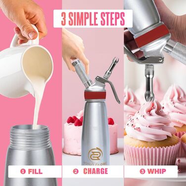 Професійний дозатор для збивання вершків, 500 мл, з силіконовим руків'ям, міцний, для приготування вдома, 6 насадок з нержавіючої сталі та пластику, 2 пензлики для чищення