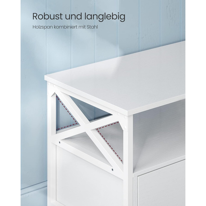 Тумба під телевізор VASAGLE, 120 см, з 2 шухлядами та відкритими полицями, для телевізора до 55 дюймів, сталевий каркас, вінтажний колір, LTV300B01