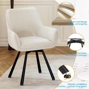 Набір обідніх стільців 4 шт. з поворотним механізмом 360°, стільці з підлокітниками на металевих ніжках, підходять для обідньої кімнати, м'які стільці з велюру, бежевого кольору