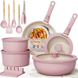 Набір посуду Astercook 21 предмет: каструлі та сковорідки з антипригарним покриттям, керамічний набір посуду, знімні ручки, для дому та кемпінгу, сумісний з індукцією, можна мити в духовці, стаканий
