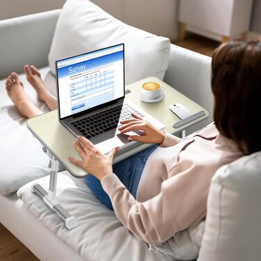 Столик для ноутбука в ліжко, регульований, з ящиком, 60x34 см, бежевий