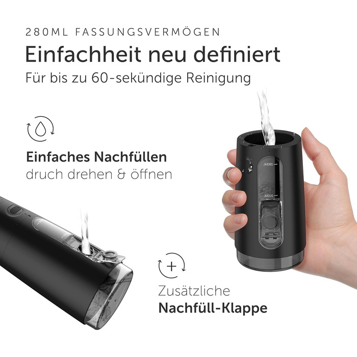 Wondersmile Munddusche PRO: Переможець тесту 2024 року, TÜV-сертифікована, 100 днів без ризику, SmoothFlow для догляду за зубами та яснами, 5 режимів, акумулятор PowerAkku (30 днів), Ultimate Black