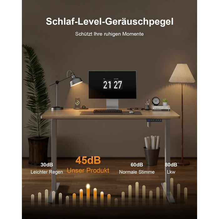 Регульований стіл з підняттям, USB-зарядкою та розеткою, 100 x 60 см. Електричний стіл, регульований комп'ютерний стіл з пам'яттю 3-х функцій, білий (горіх, 100 x 60 см)