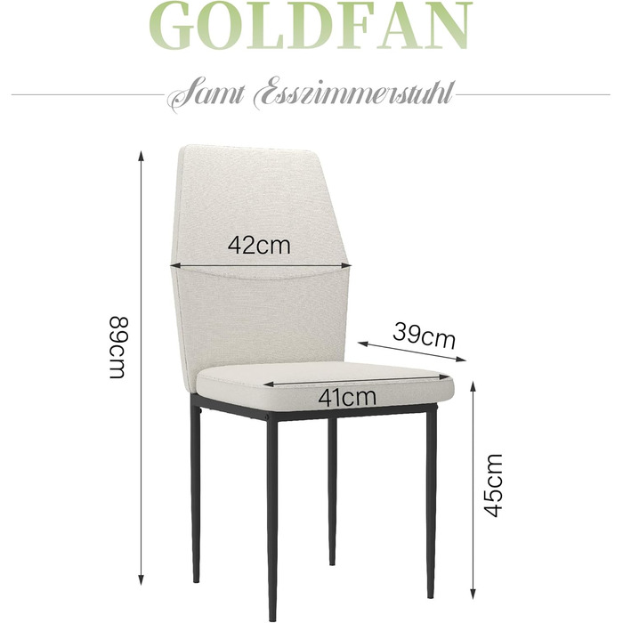 Стілець для їдальні GOLDFAN (4 шт.) з льоновим покриттям, сірий (бежевий). Сучасний кухонний стілець, м'який, з металевими ніжками. Підходить для вітальні та кухні.