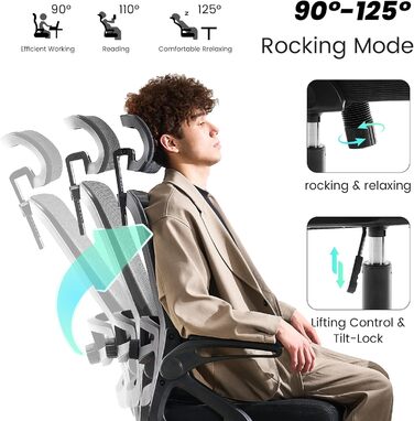 Ергономічне крісло для офісу Fizzin, комп'ютерне крісло з регульованою поперековою підтримкою, дихаюча сітчаста спинка, посилене сидіння, зручне крісло для дому та офісу (Рожевий) (Чорний)