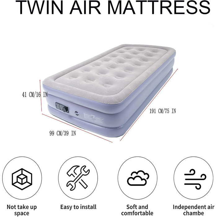 Надувне ліжко Icelus Doppel 204x153x23 см з повітряним насосом. Надувний матрац для кемпінгу, подорожей та дому. Ліжко для відпочинку, спальне місце для 1 особи