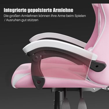 Ігровий крісло Bigzzia Ergonomiczne - ігровий сідло з подушкою для попереку та підголівником, 90-135° спинка, ігровий стілець для ПК, геймерський стілець для дорослих, дівчаток та хлопців, рожево-білий