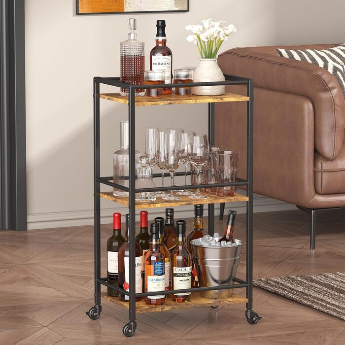 Кухонний візок Lifewit з 3 рівнями, сервірувальний візок на колесах, візок-бар для кухні, вітальні, їдальні, офісу (колір: коричневий, розмір: 43,2 x 30 x 81,5 см)