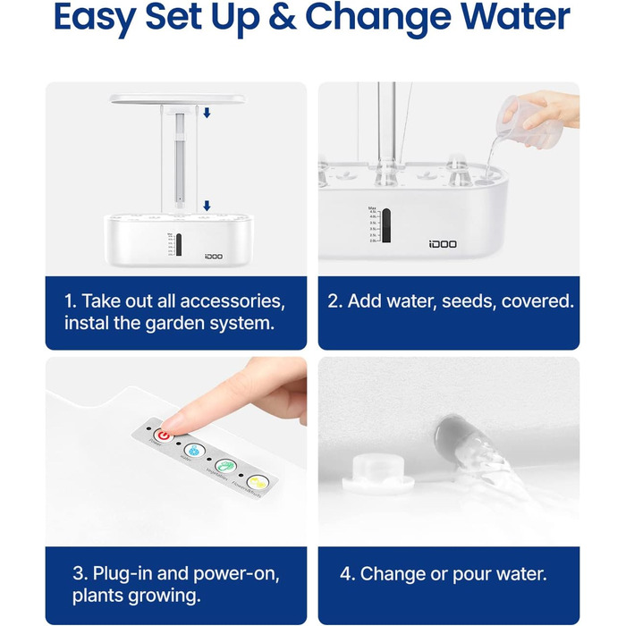 iDOO Система гідропоніки Smart Garden: 10 касет, таймер, LED лампа, вентилятор, регульована висота, для вирощування зелені