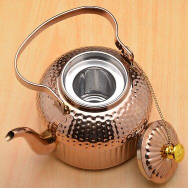 Чайник sanqiahome об'ємом 1,4 літра з нержавіючої сталі з фільтруючою вставкою, з ручкою для просіювання чаю, індукційний (кольору міді, 1800 мл)