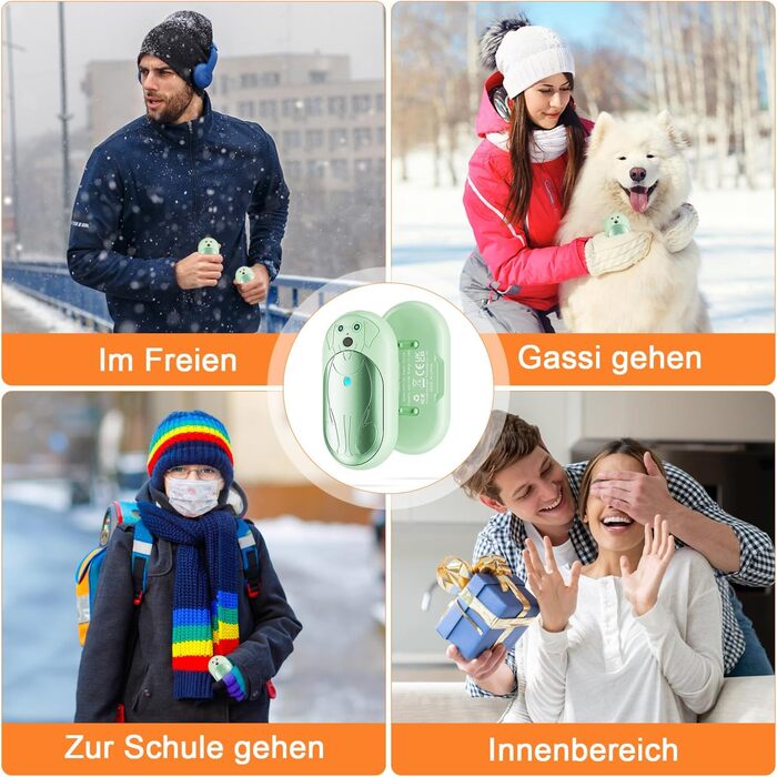 Електричні грілки для рук Lepwings 2 шт, 6000 mAh, багаторазові, 3 режими, до 20 годин тепла, USB-зарядка, для активного відпочинку взимку (чорний, м'ятно-зелений)