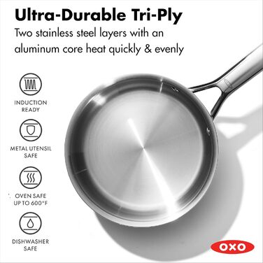Набір кухонного посуду OXO Agility Tri-Ply 13 предметів: каструлі, сковорідки, нержавіюча сталь, індукційне дно, антипригарне покриття без PFAS