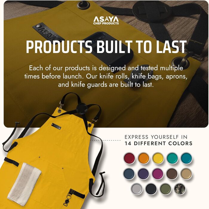 Фартух Asaya для жінок та чоловіків + рушник та відкривачка для пляшок – 284 мл, канвас, жовтий