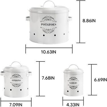 Набір горщиків Virklyee з картоплею, цибулею та часником, 3 шт. и, аерований, модний дизайн (білий o2)