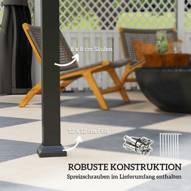 Газонний павільйон 3x3 м, водовідштовхувальний, стабільний, зимостійкий, з бічними панелями, сіткою та гачками, з твердим дахом (Hardtop), темно-сірого кольору