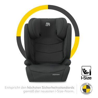 Автокрісло Deryan Charlie i-Size 100-150 см, 9-36 кг, 3.5-12 років, Чорне - з ременями безпеки, регульований підголівник, бічний захист