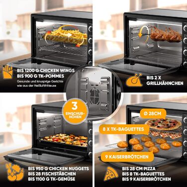 Міні-піч Stillstern 35л з конвекцією, Pizza Ø28, CYCLONE PRO+ антипригарне покриття, функція розморожування, таймер 2год, для кемпінгу, гриль з насадкою для шашлику