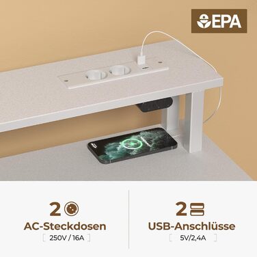 Комп'ютерний стіл Rolanstar з шухлядами, розетками та LED підсвіткою, геймінговий стіл з підставкою для монітора, полиця та 2 гачки, для офісу та вітальні (білий, 100x47x90,5 см)