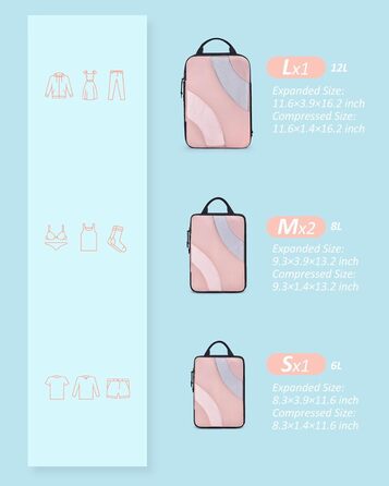 Набір компресійних органайзерів для подорожей BAGSMART, набір пакетів для пакування речей у валізу та ручну поклажу, рожевий (4 шт.)