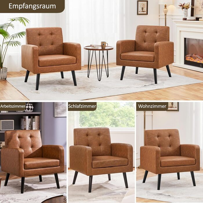 Крісло-мішок Yaheetech з підлокітниками, коричневе, з поліуретану, до 136 кг, для вітальні