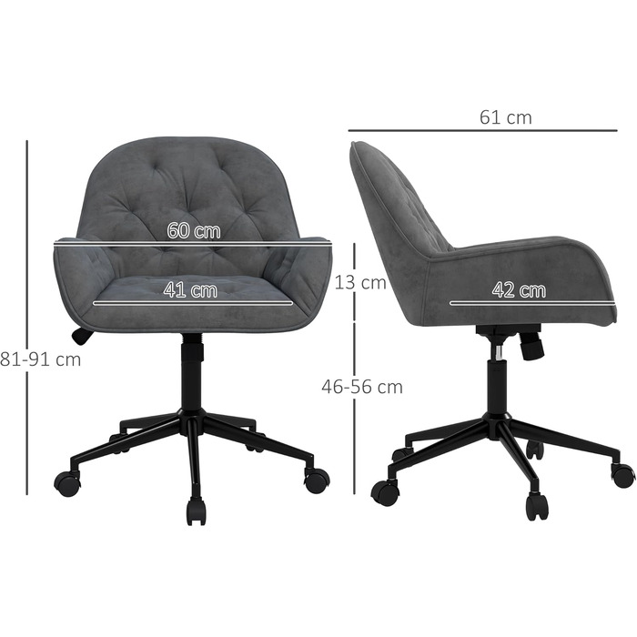 Крісло Vinsetto для офісу та дому: регульоване, поворотне, з оксамитовою оббивкою, до 120 кг, сірий колір
