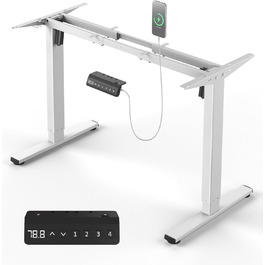 Електричний стіл з регулюванням висоти, металевий каркас з USB-C, пам'ять, антиколізійна система, 2 мотори, білий