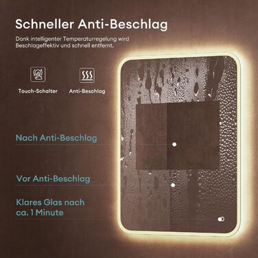 Дзеркало для ванної кімнати Dopporo LED 100x80 см з підсвічуванням та сенсорним вимикачем, з функцією пам'яті