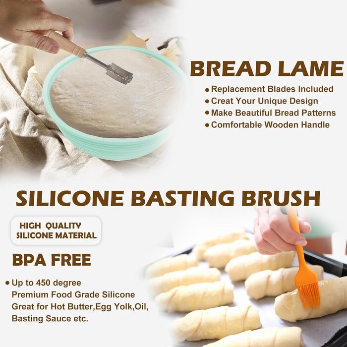 Силіконове відерце для хліба, корзина для випікання, набір для приготування закваски, 9 дюймів (кругле) та 10 дюймів (овальне)