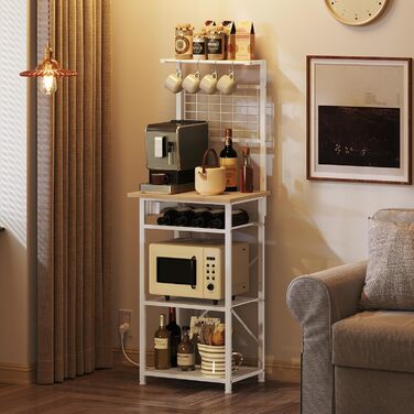 Стелаж кухонний з розетками, підлоговий, 35x48x135 см, 4 гачки, станція для кави з тримачем для пляшок, вінтажний, чорний ABRHR23UE01 (білий)