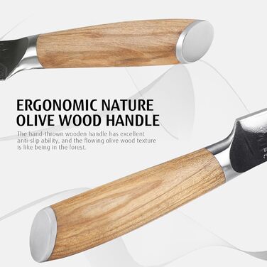 Ніж кухарський Damast 33 см Hecef, професійний ніж шеф-кухаря, японський ніж з 67 шарів дамаської сталі, гострий ніж для м'яса з ручкою з оливкового дерева