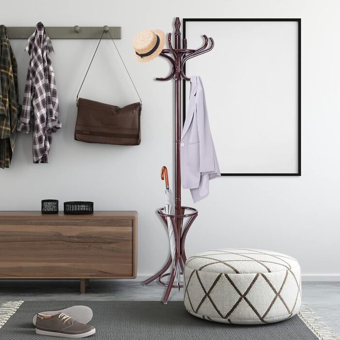Стойка для одягу Giantex з підставкою для парасольки, дерев'яна, 12 гачків, для передпокою/вітальні (колір: коричневий)