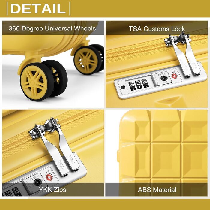 KONO Набір валіз 4 шт. з жорсткого ABS: велика, середня, маленька + beauty case з TSA замком